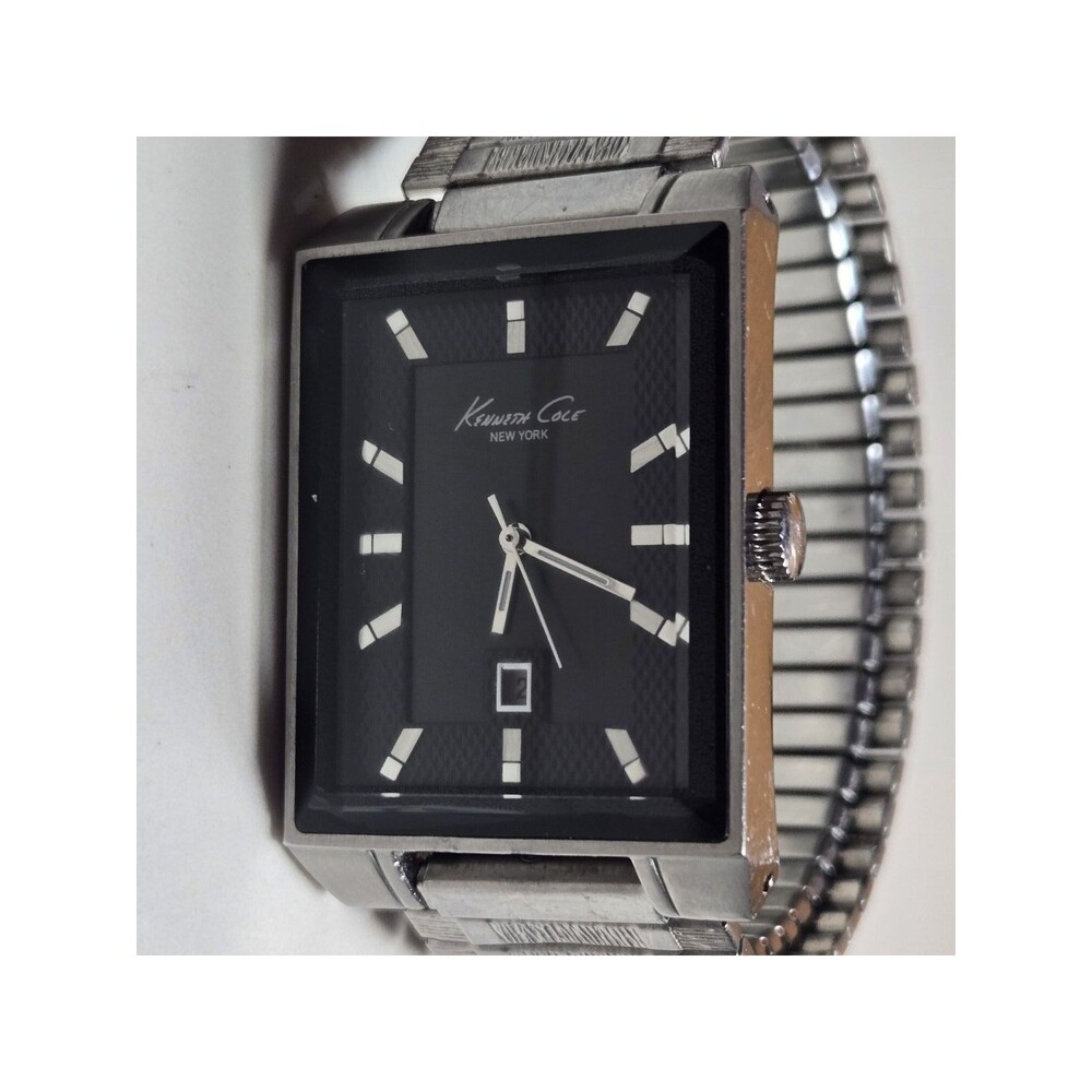 Kenneth Cole KC1510 Men's Black Dial Stainless Steel Tank Watch. New Band + Batt